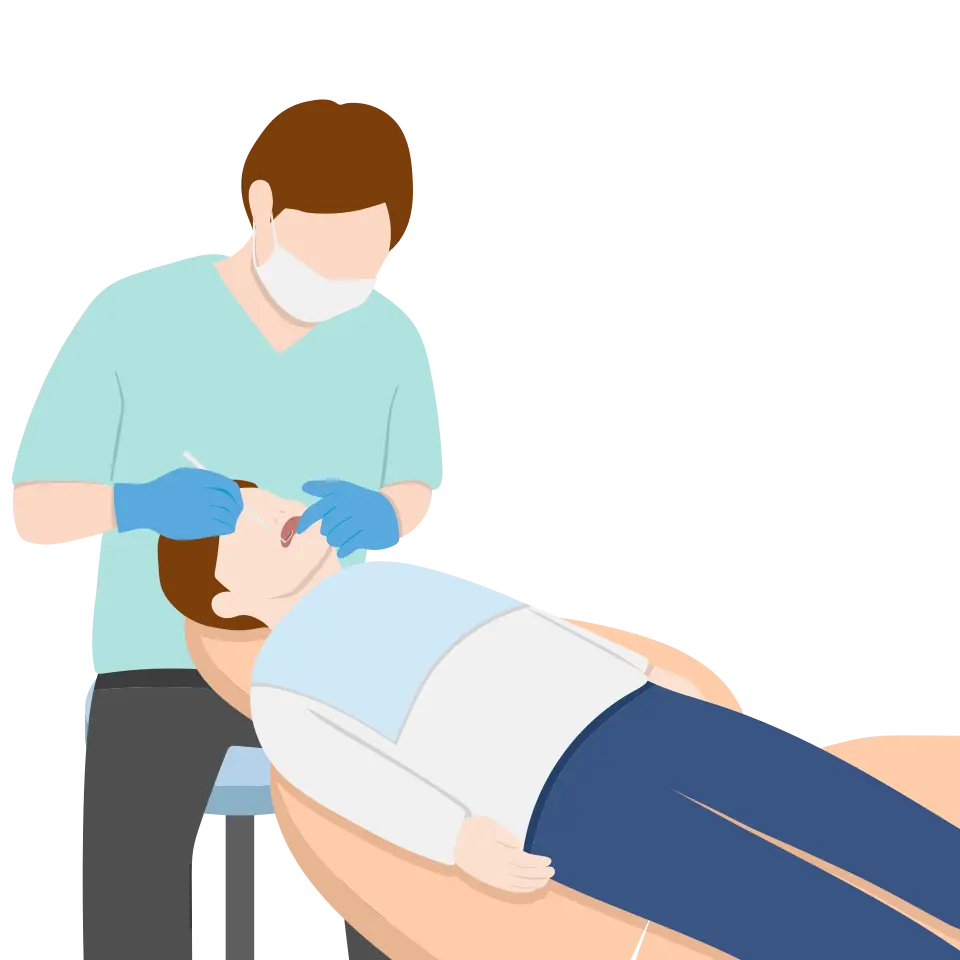 دندانپزشک در حال معاینه کودک روی یونیت دندانپزشکی