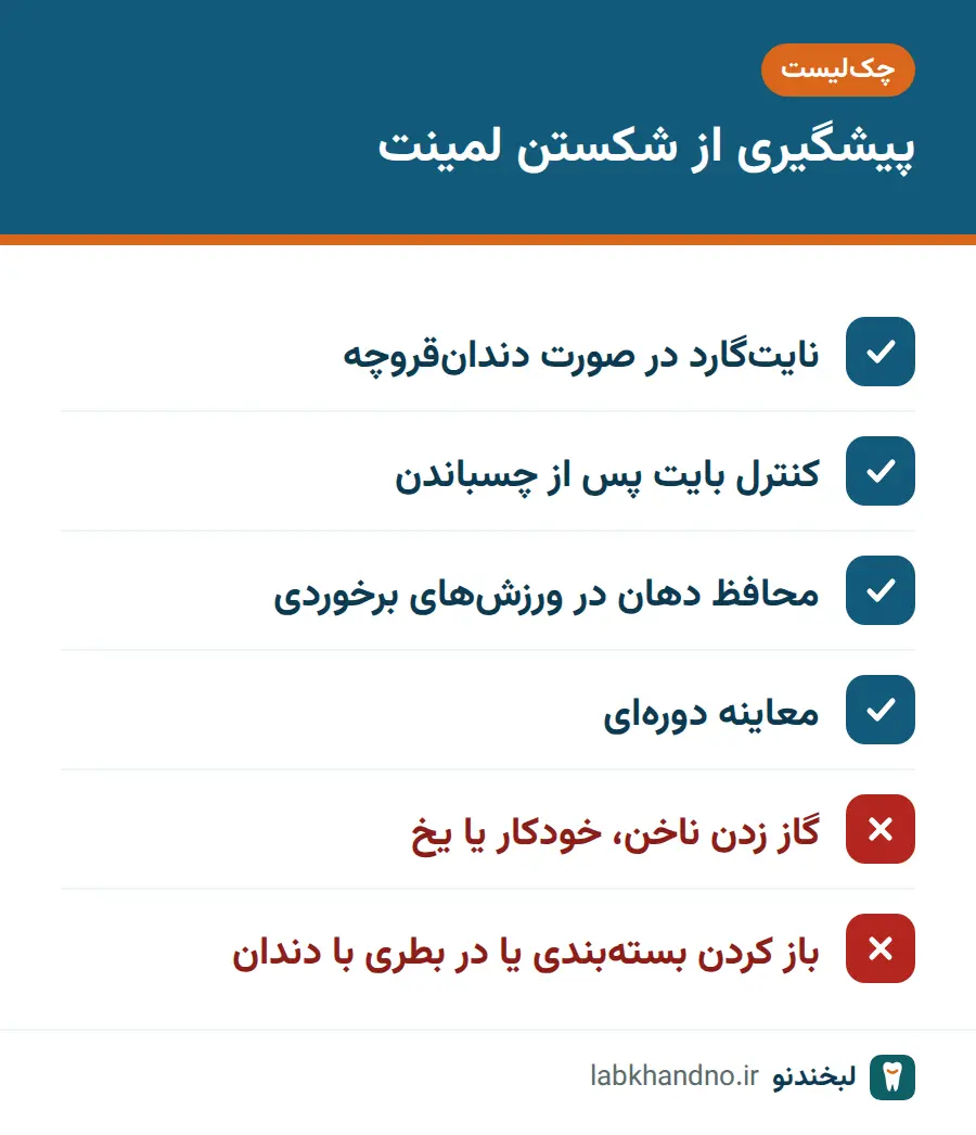 چک‌لیست کارهای درست و نادرست برای پیشگیری از شکستن لمینت