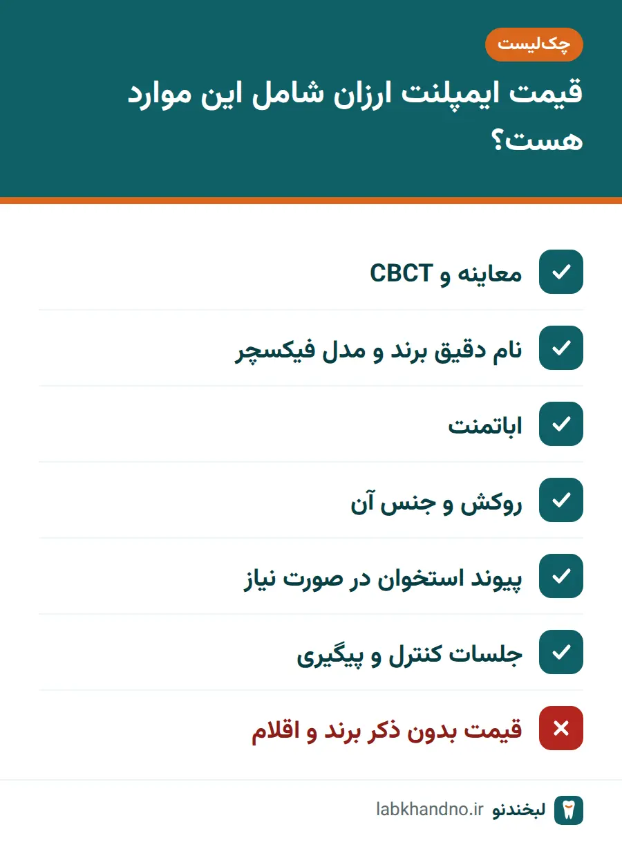 چکلیست اقلامی که باید در قیمت ایمپلنت ارزان بررسی شود