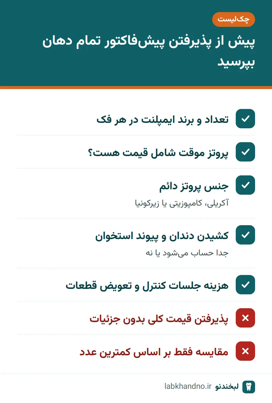 چکلیست بررسی پیشفاکتور ایمپلنت کامل دهان