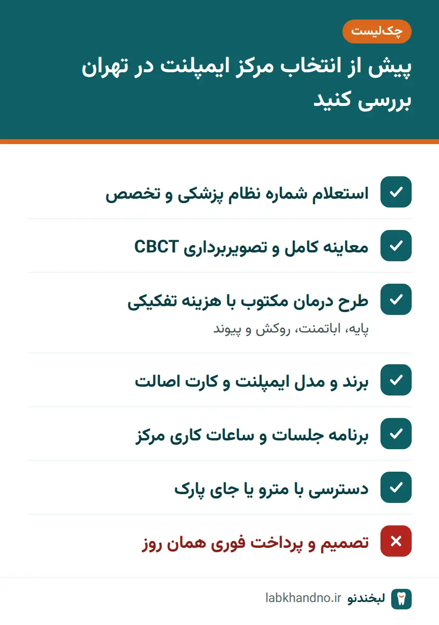 چکلیست انتخاب مرکز ایمپلنت در تهران