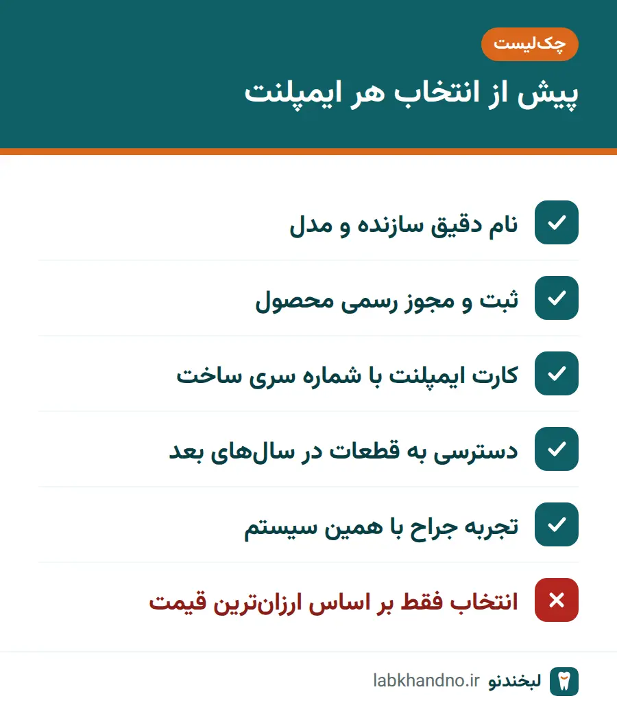 چک‌لیست بررسی ایمپلنت ایرانی یا وارداتی پیش از جراحی