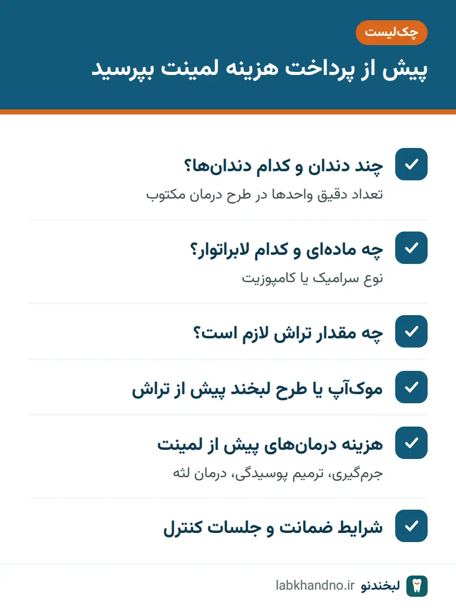 چک‌لیست سؤال‌های پیش از پرداخت هزینه لمینت