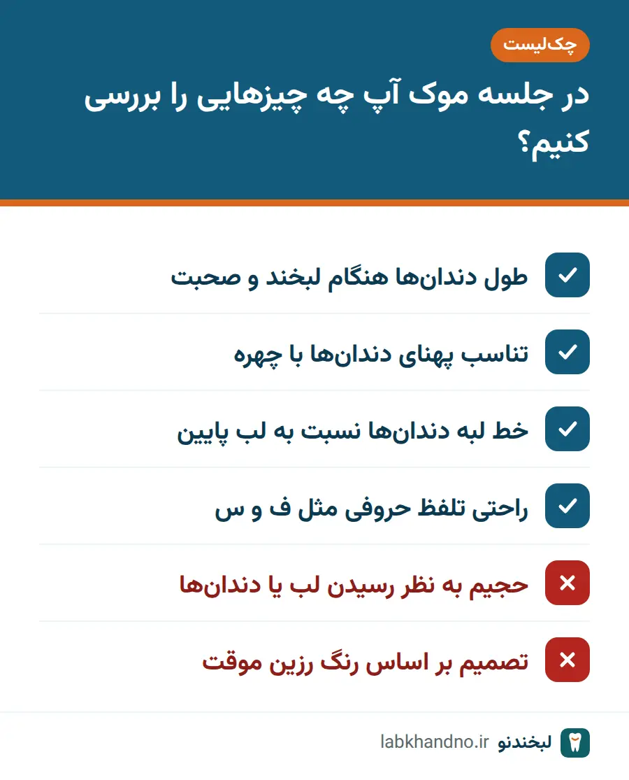 چکلیست نکاتی که در جلسه موک آپ لمینت باید بررسی شود