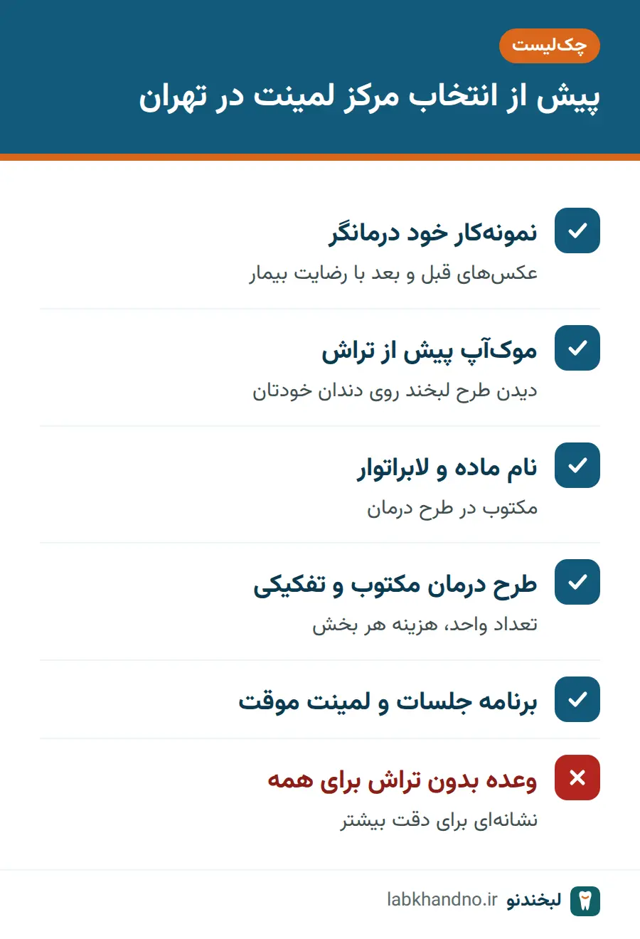 چکلیست انتخاب مرکز برای لمینت در تهران