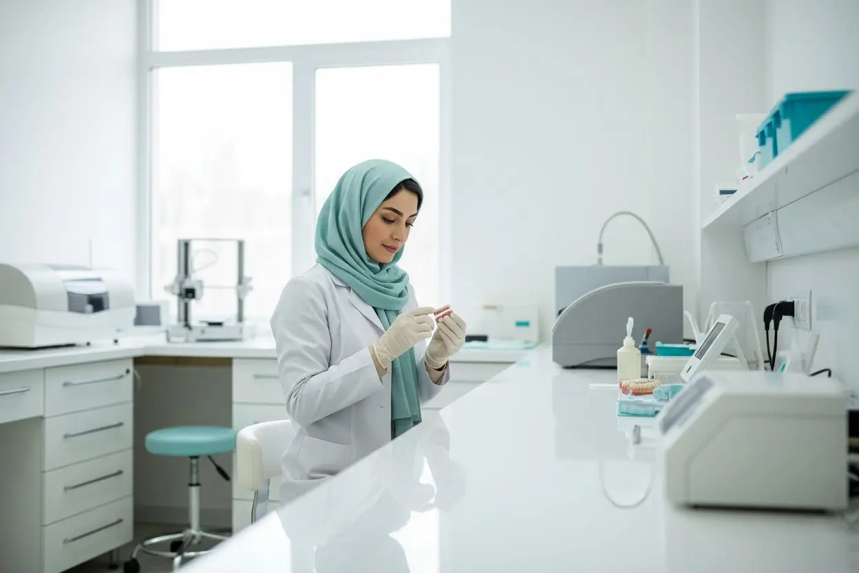 تکنسین لابراتوار در حال ساخت لمینت نازک سرامیکی