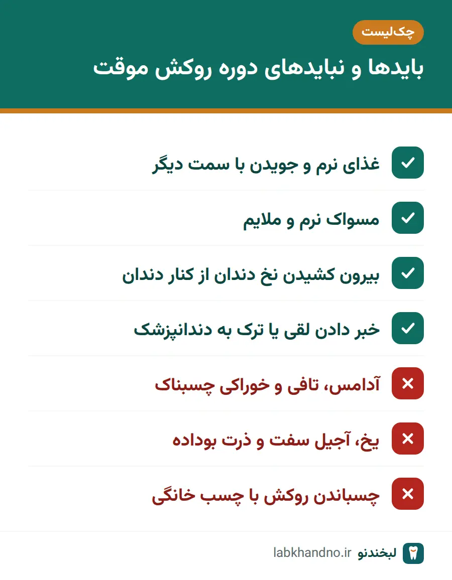 چکلیست مراقبت از روکش موقت