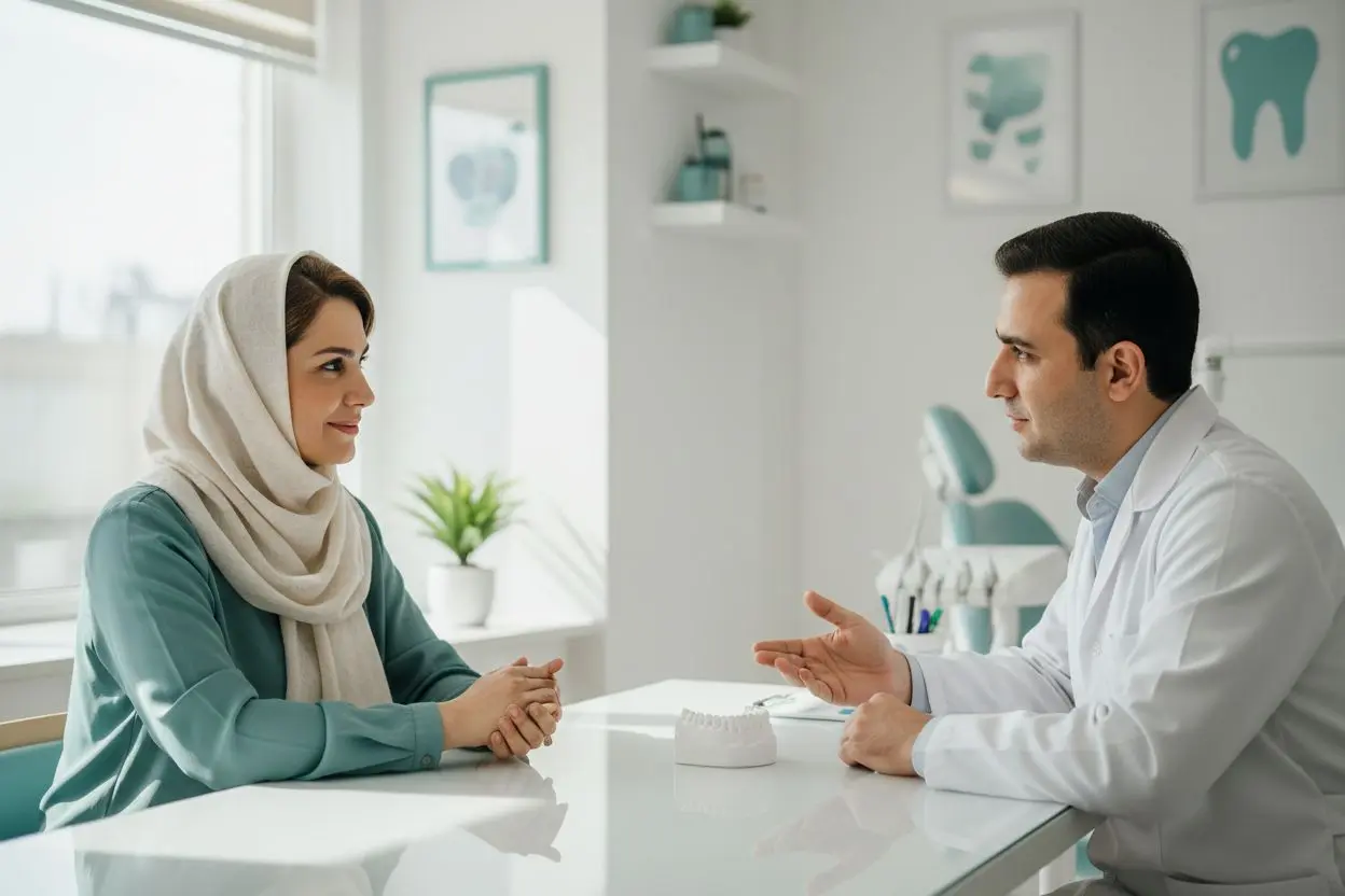 مشاوره یک زن بزرگسال با ارتودنتیست درباره شروع ارتودنسی بزرگسالان
