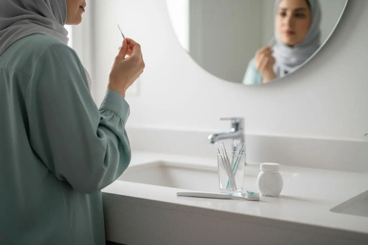 مسواک بین‌دندانی و نخ دندان برای تمیز کردن فضای سیاه بین دندان‌ها