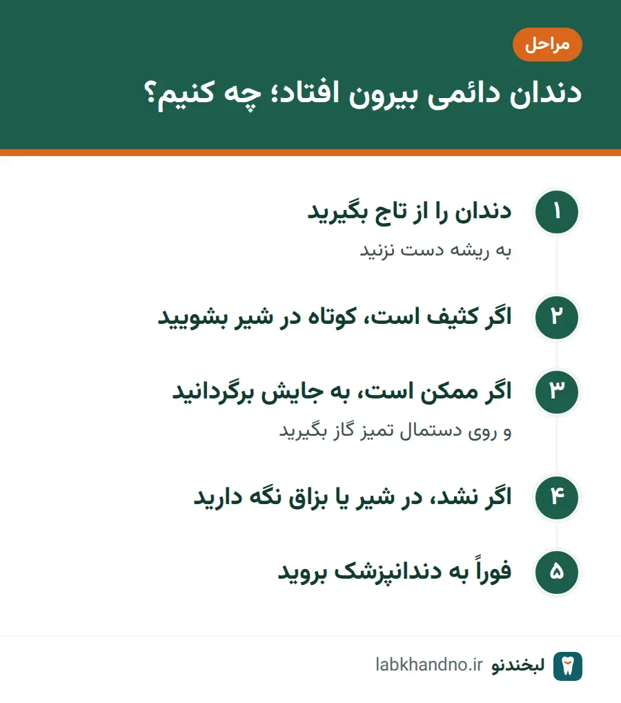 مراحل کمکهای اولیه برای دندان دائمی بیرونافتاده در اورژانس دندانپزشکی