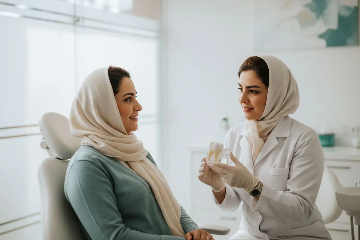 گفتوگوی بیمار و دندانپزشک درباره انتخاب ماده مناسب برای ترمیم دندان