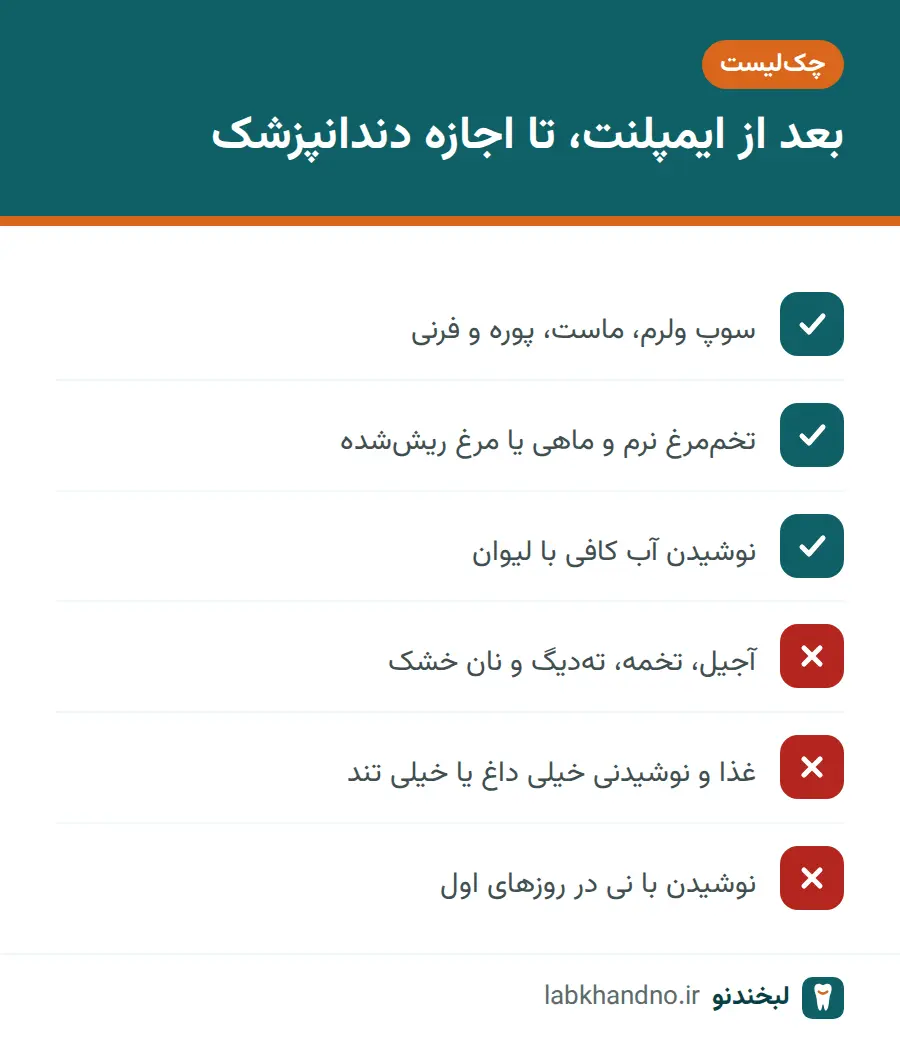 چک‌لیست غذاهای مناسب و نامناسب بعد از ایمپلنت دندان