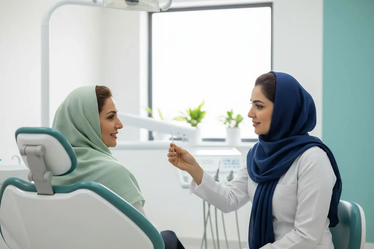 آموزش تمیز کردن بین دندان‌ها در جلسه نگه‌دارنده درمان بیماری لثه