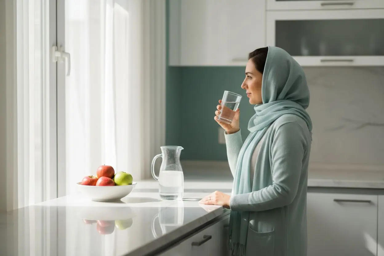 نوشیدن آب در طول روز برای پیشگیری از خشکی دهان و بوی بد دهان بعد از لمینت