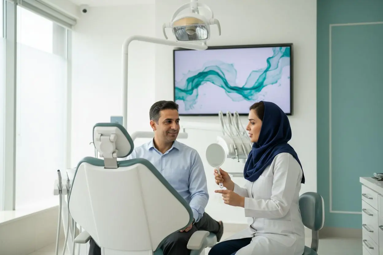 معاینه دندانپزشک برای پیدا کردن علت بوی بد دهان بعد از لمینت