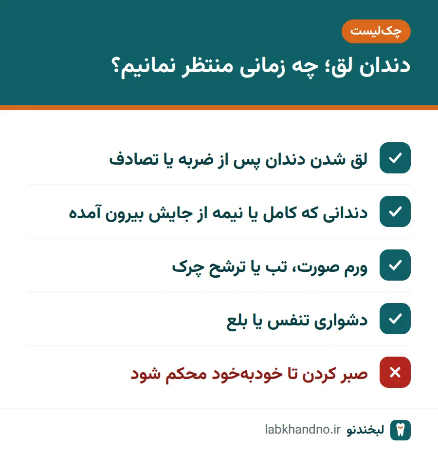 چک‌لیست موارد اورژانسی لق شدن دندان که نیاز به مراجعه فوری دارند