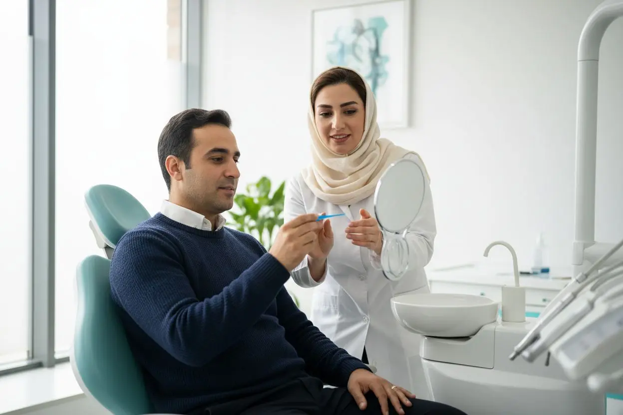 بررسی بایت و نحوه بسته شدن فکها پیش از لمینت دندان پایین