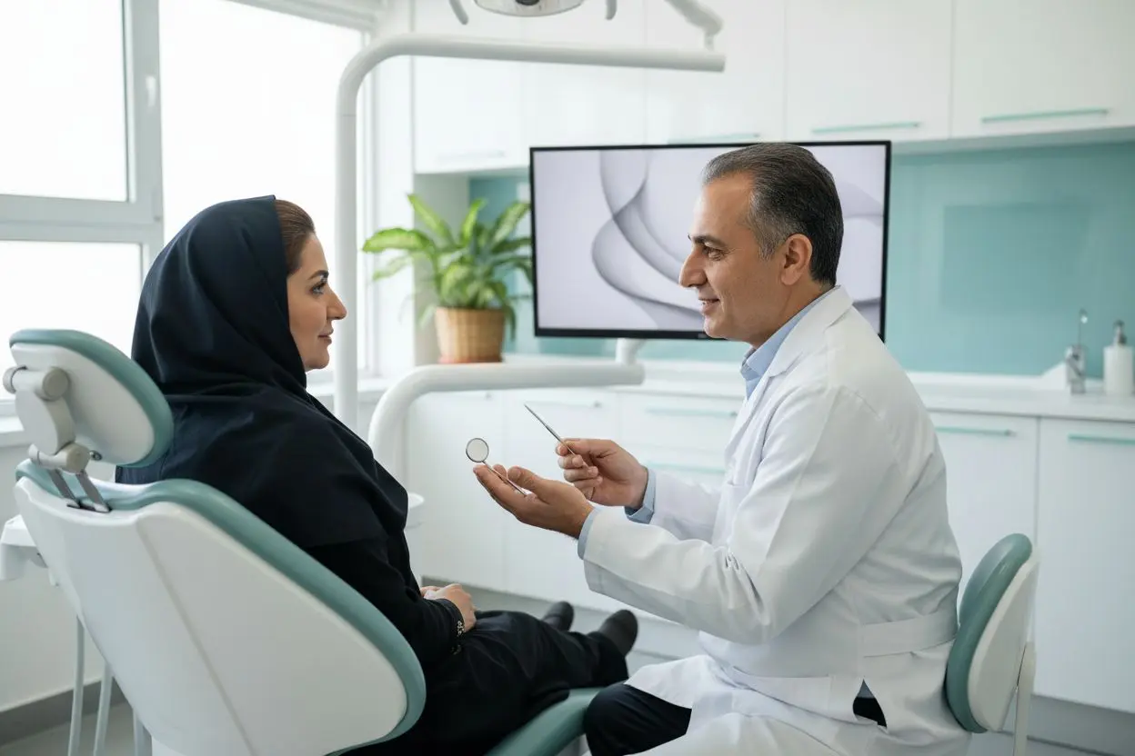 معاینه زخم دهانی که خوب نشده در مطب دندانپزشکی