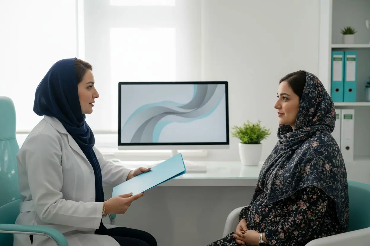 گفتوگوی بیمار باردار با دندانپزشک درباره برنامه درمان، عکس دندان و بیحسی