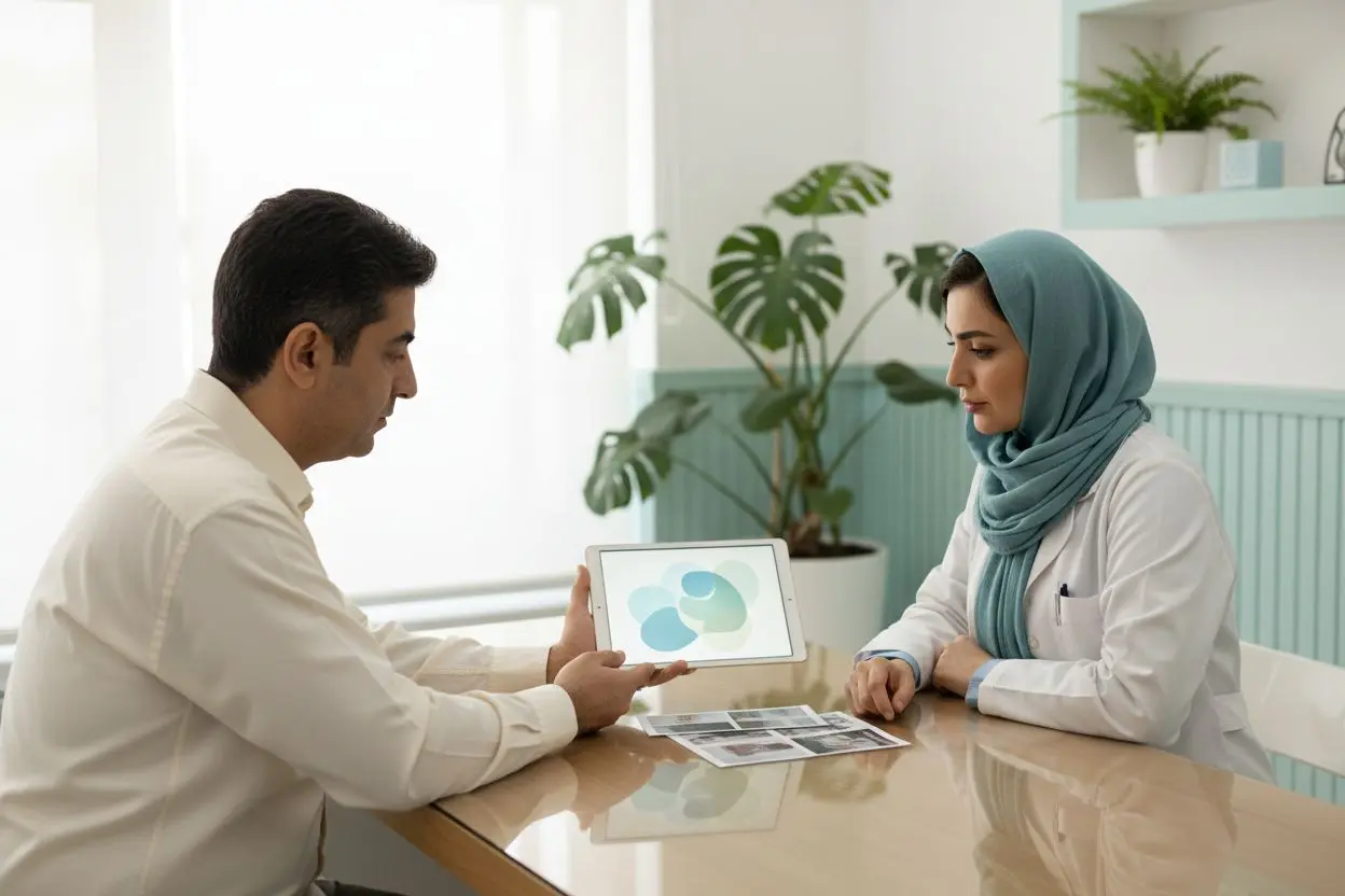 گفتوگوی بیمار و دندانپزشک درباره سلیقه و فرم دندان مناسب صورت پیش از درمان
